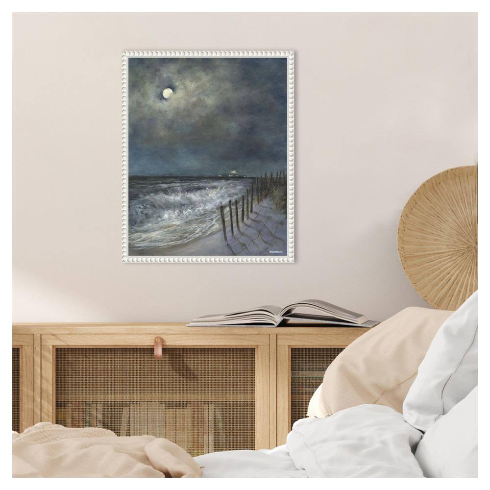 David Swanagin Coastal Nighttime Seascape Canvas Art with White Floater Frame
