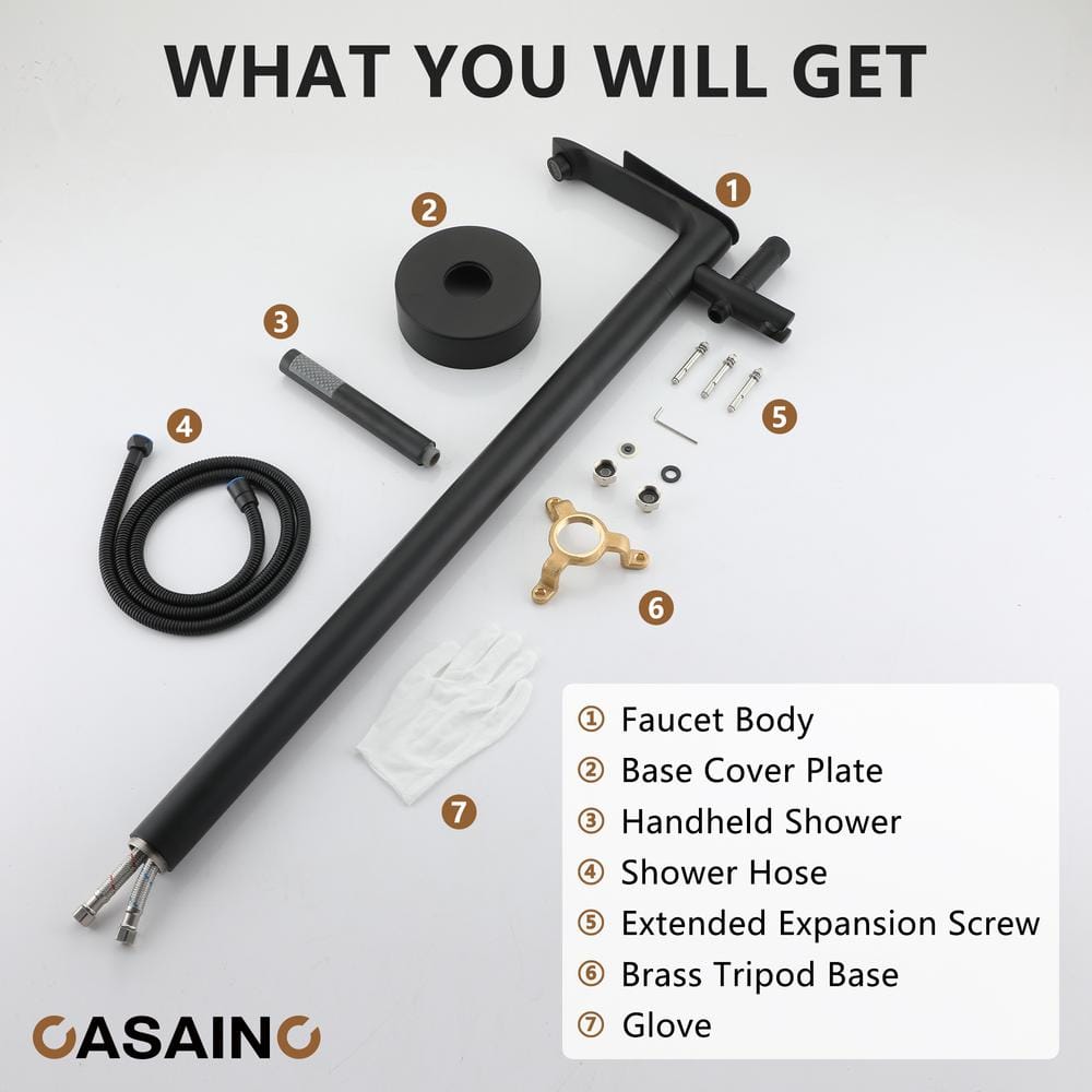Matte Black Freestanding Tub Filler Faucet with Handheld Shower