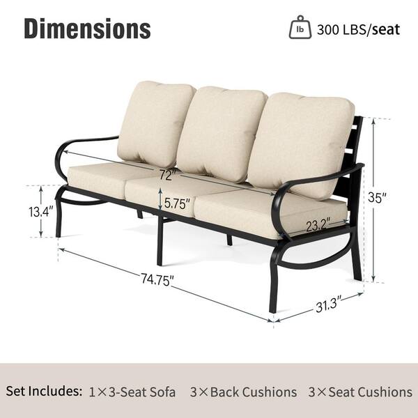 フォルナセッティー 両面プリント　45サイズ  3枚 PHI VILLA Black Metal Slatted Frame Outdoor Patio 3 Seat