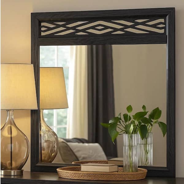 Benjara 0.87 in. x 40.24 in. Rectangular Wooden Frame Black and Clear Dresser Mirror