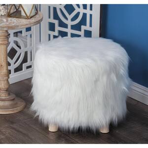 16 in. White Polyester Stool with Faux Fur