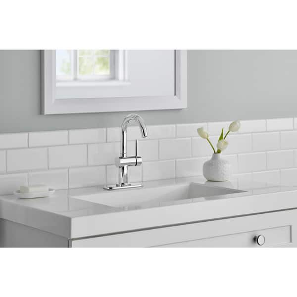 Dorind Single Hole Single-Handle Deck Mount High-Arc Bathroom Faucet in Polished Chrome