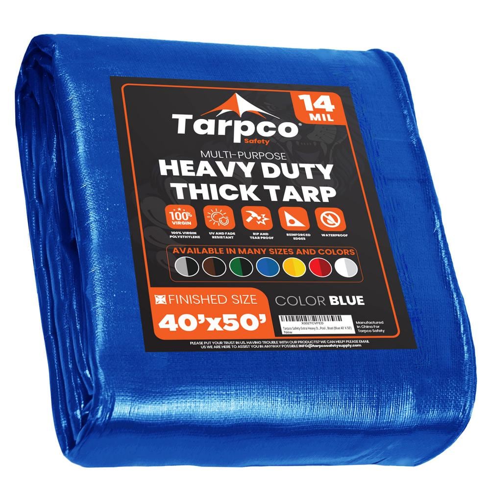 40 ft. x 50 ft. Blue 14 Mil Heavy Duty Polyethylene Tarp, Waterproof, UV Resistant, Rip and Tear Proof price history on PriceWatchPro