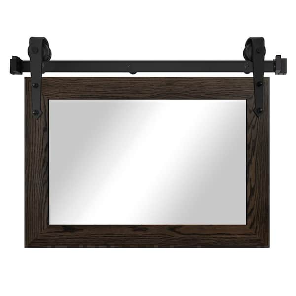 Rayne Mirrors (33 in. W x 26 in. H) Ebony Ozark Hardwood Mirror With Steel Barn Door Rail