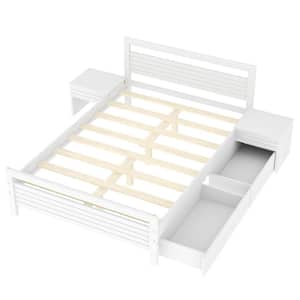 White Wooden Frame Queen Size Platform Bed with 2 Beside Tables and 2-Drawers