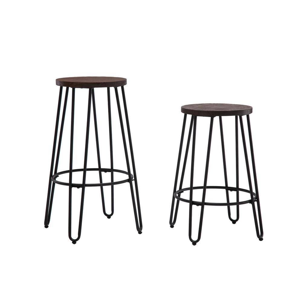 Industrial Black Steel and Wood 24" Backless Counter Stool