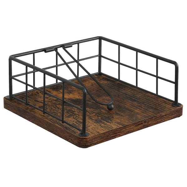Farmhouse Weighted Tabletop Black Wood Napkin Holder Rustic Design for Kitchen Dining Table Party Decor