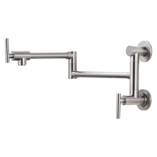 ALEASHA Wall Mounted Pot Filler with 2-Handles Kitchen Faucet in Brushed Nickel