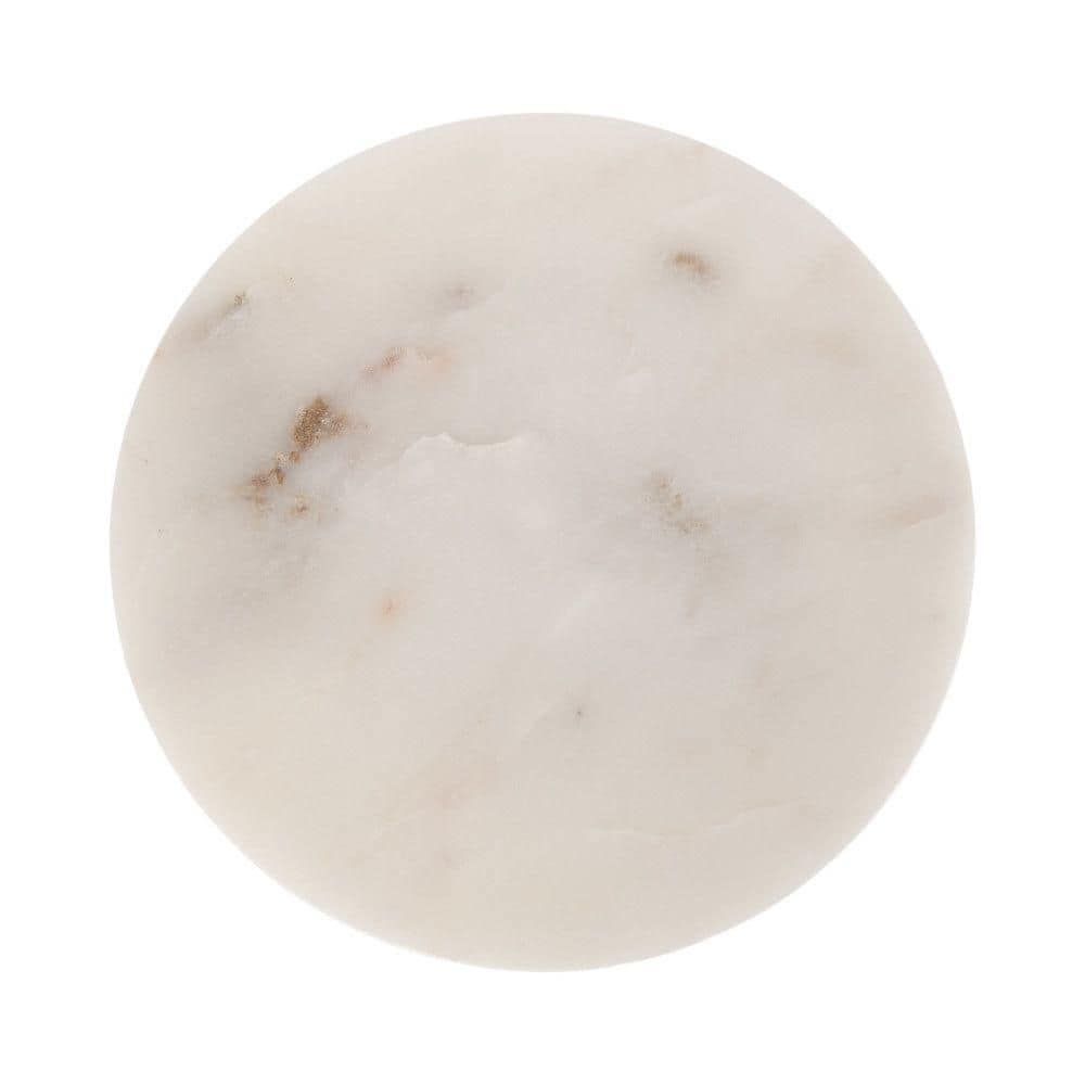 Wegner 8 in. White/Natural Round Marble End Table - thumbnail 2