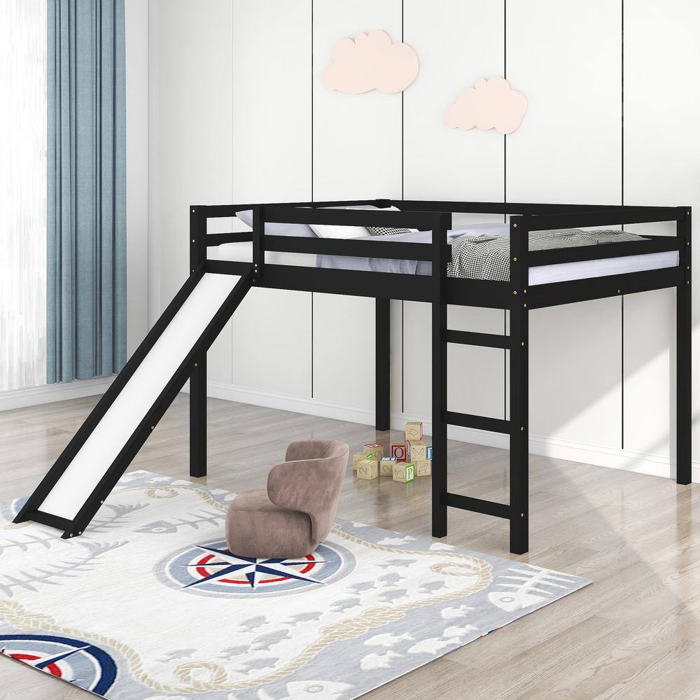 Qualler Espresso Full Size Loft Bed with Slide and Ladder BLE286242P ...