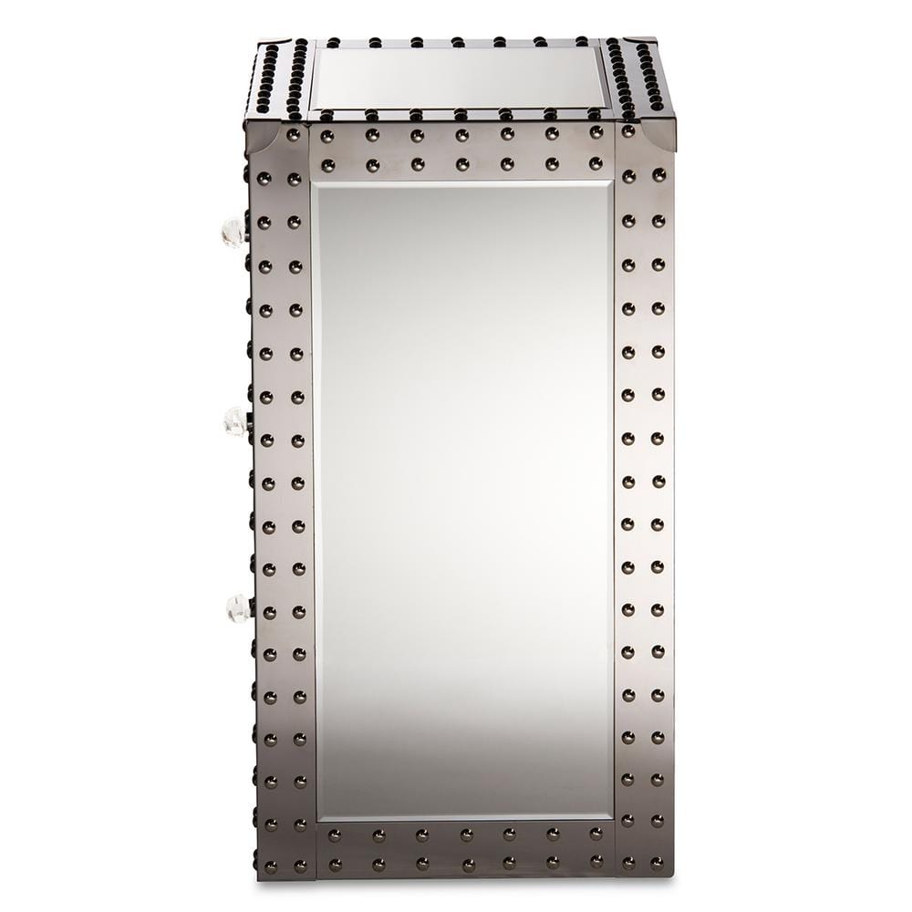 Azura Silver Mirrored 3-Drawer Nightstand with Nailhead Trim