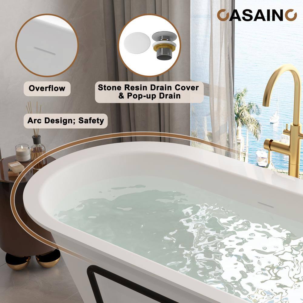 Matte White 67" Freestanding Soaking Bathtub with Black Pillow