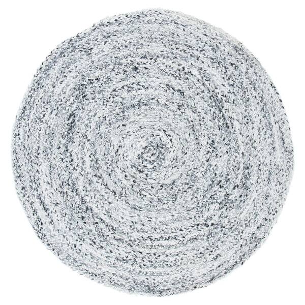 SAFAVIEH Braided Ivory Black 5 ft. x 5 ft. Border Chevron Round Area Rug