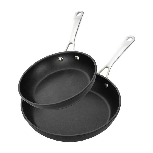 2-Piece Nonstick Gray Aluminum Fry Pan Set with Stainless Steel Handle Even Heat for All Cooktops with Lid