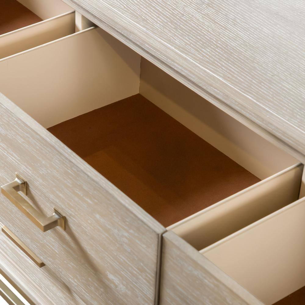 Light Oak Mid-century Dresser with Mirror and Brass Accents