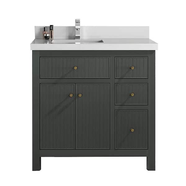 Willow Collections Sonoma 36 in. W x 22 in. D x 36 in. H Left Offset Sink Bath Vanity in Dark Green with 2 in Carrara Quartz Vanity Top