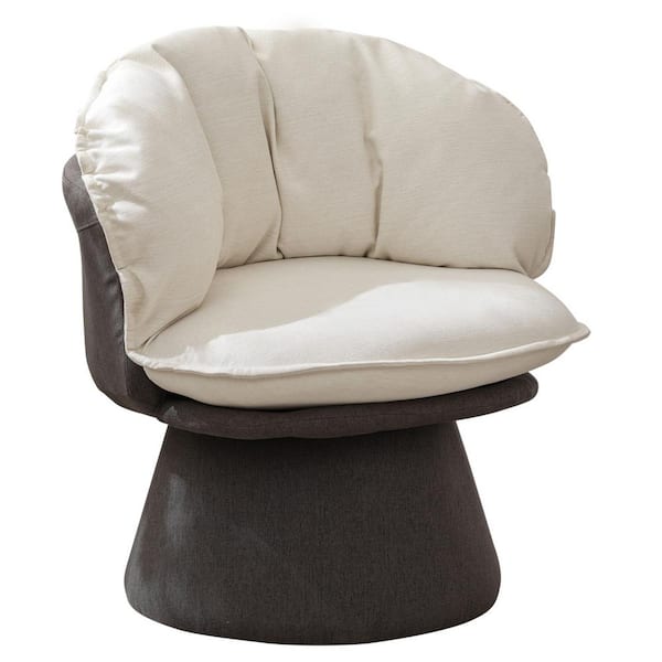 Bestier 31 in. Wide White Fabric 360° Swivel Barrel Chair with Ergonomic Design Armchair with Removable Padding