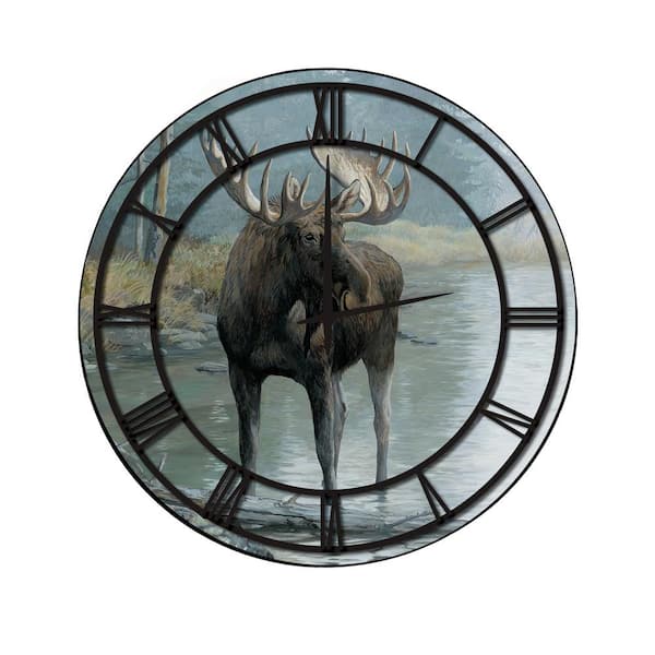 Unbranded "Quiet Water Moose" Full Coverage Art and Black Numbers Imaged Wall Clock