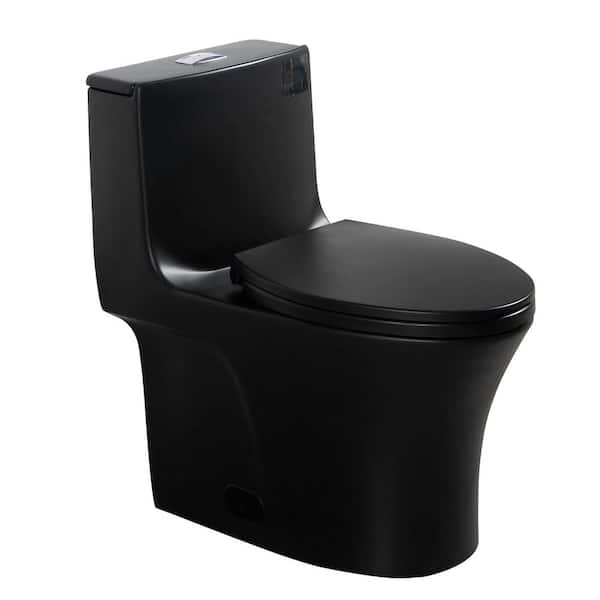 1-Piece Toilet 1.1 GPF/1.6 GPF Dual Flush ADA Height Elongated Toilet in Matte Black