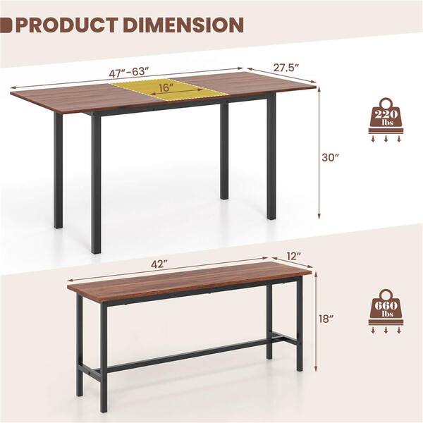 KANAMEdesigns　Horizontal Table　ウォルナット Costway 3-Piece Rectangle Walnut Wood Top Dining Room Set