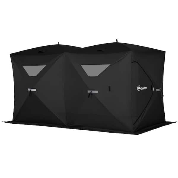 Unbranded Portable Black 5-8 People Pop-Up Ice Fishing Shelter with Carry Bag 2 Doors Windows and Vents for Winter Fishing