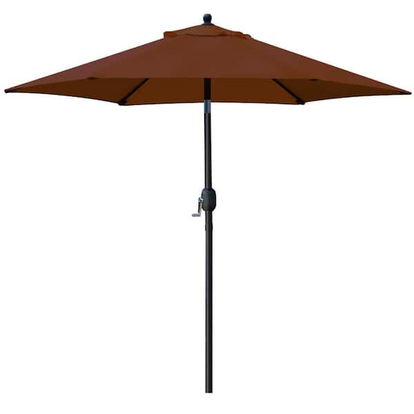 Unbranded 7.5ft. Aluminum Market Push-Button Tilt Patio Umbrella 6 Ribs in Brown