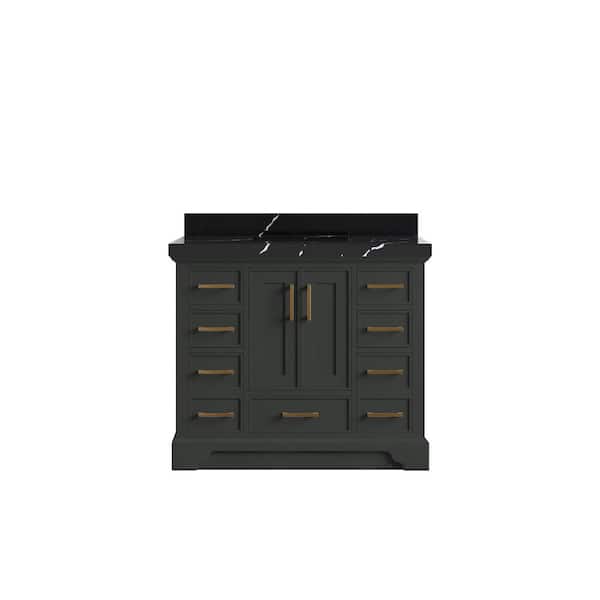 Willow Collections Charlotte 42 in. Single Sink Freestanding Black Top Bath Vanity with Calacatta Black Qt. Top Unassembled