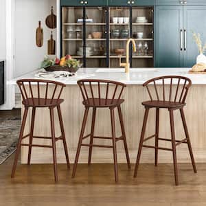 Winson Windsor 30 in. Walnut Solid Wood Bar Stool for Kitchen Island Counter Stool with Spindle Back Set of 3