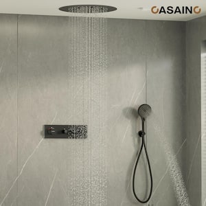 3-Spray Patterns Thermostatic 20 in. Ceiling Mount Rainfall Dual Shower Heads with Hand-Shower in Matte Black