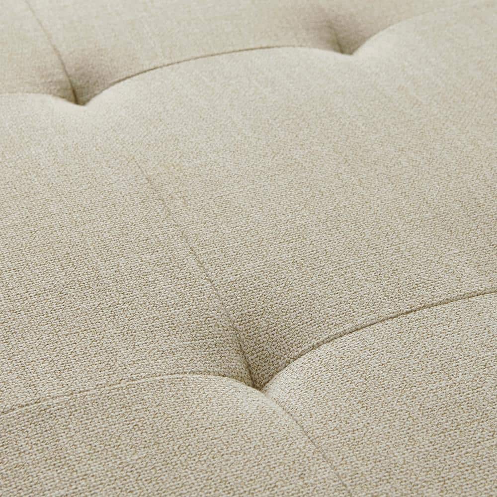 Beige Upholstered Storage Bench with Natural Wood Legs