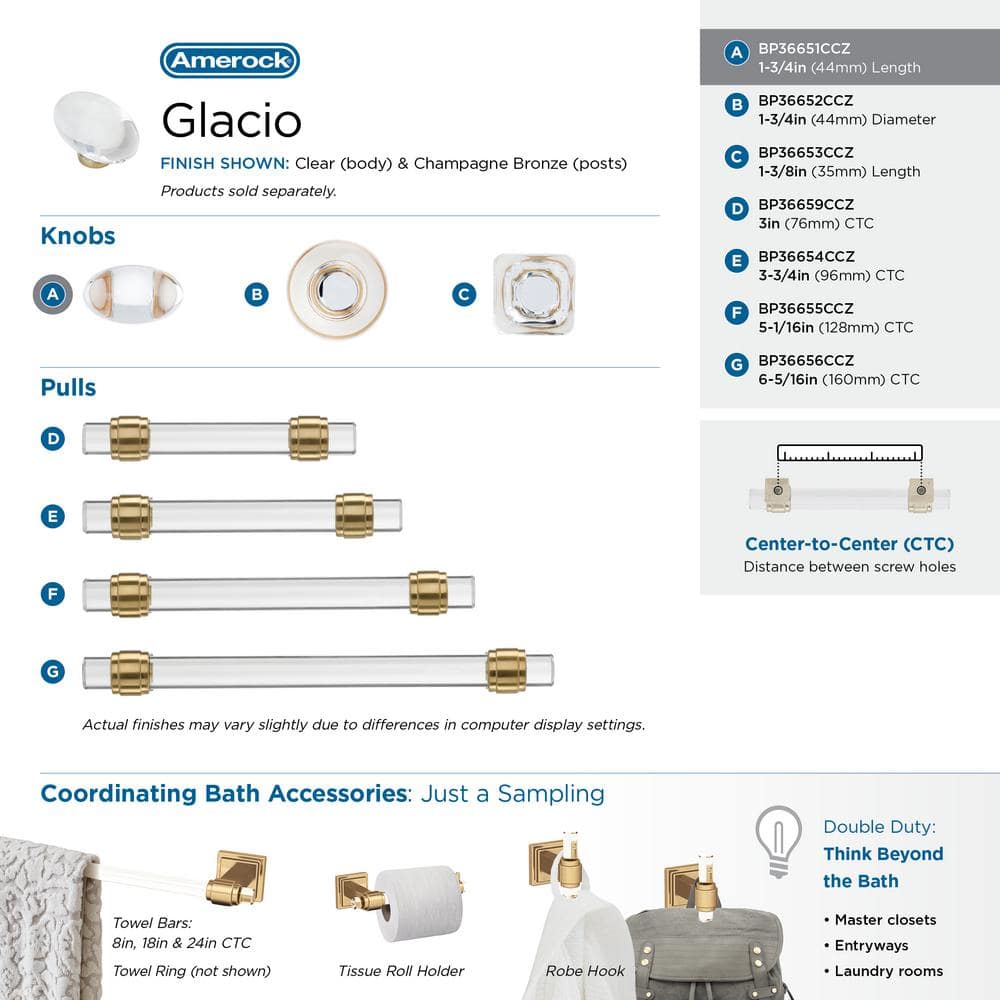 Clear and Bronze Oval Glass Cabinet Knob with Mounting Hardware