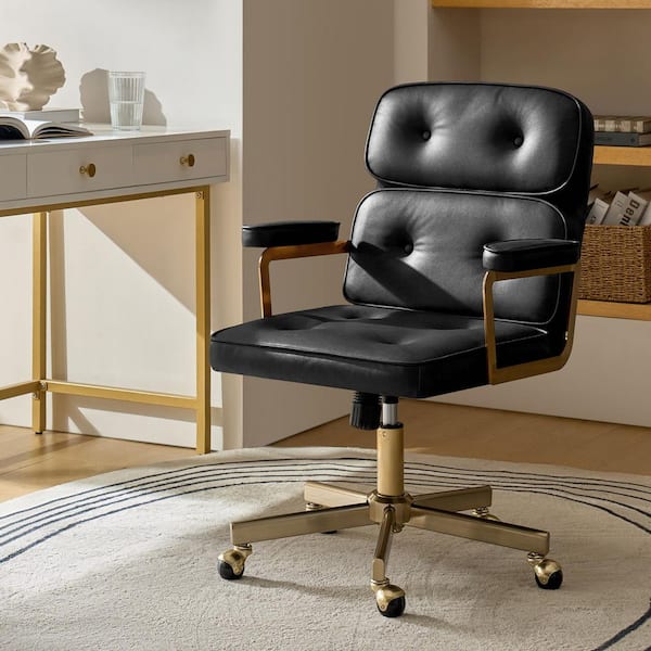 Deirdre Modern Faux Leather Office Chair in Black with Armrests