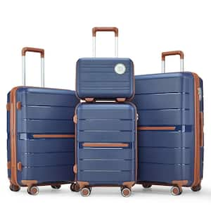 4 Bags 4-Piece Blue PP 3-Level Aluminum Lightweight and Durable Expandable Luggage Set (14/20/24/28)