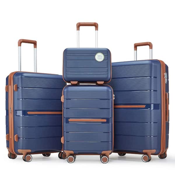 INNOBULE 4 Bags 4-Piece Blue PP 3-Level Aluminum Lightweight and Durable Expandable Luggage Set (14/20/24/28)