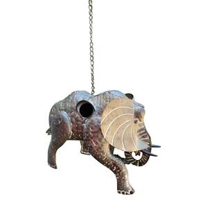 Gray Galvanized Hanging Animal Elephant Birdhouse