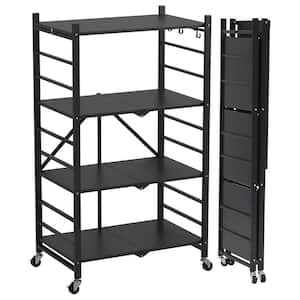 4-Tier Foldable Storage Shelves, Metal Shelving Units, Storage Rack, Black