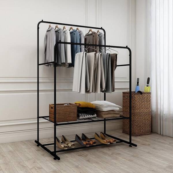 Freestanding Wardrobe Black Metal with Natural Wood - Brightroom™