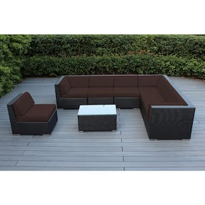 Ohana Black 8-Piece Wicker Patio Seating Set with Supercrylic Brown Cushions