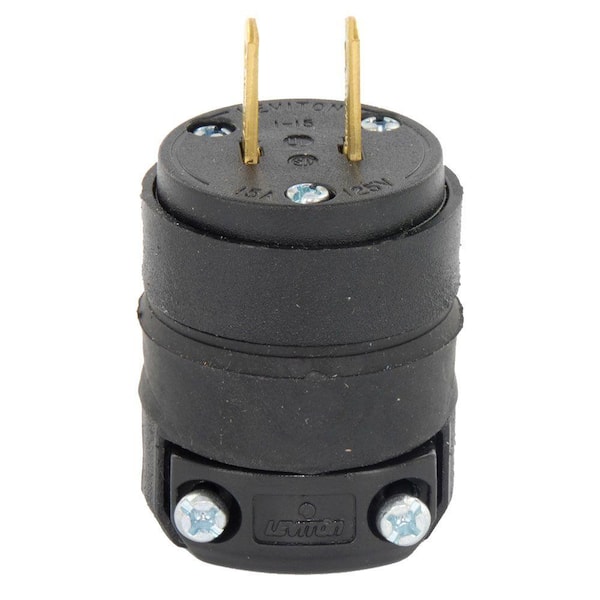 Leviton 15 Amp Straight-Blade Non-Grounded Plug, Black 115PR