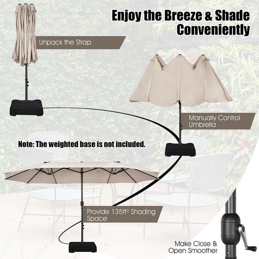 Beige 15FT Double-Sided Patio Umbrella with Metal Pole