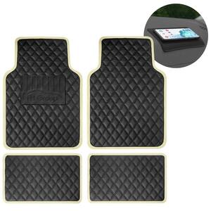 Beige 4-Piece Deluxe Universal Liners Faux Leather Car Floor Mats - Full Set