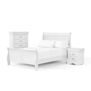 3-Piece Burkhart White Wood Full Bedroom Set Bed and Nightstand with Chest