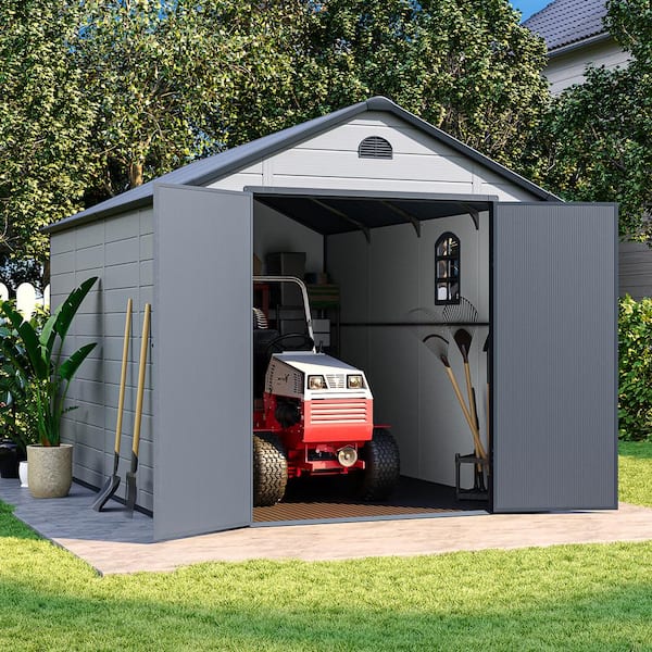 Oakville Furniture 8 ft. W x 12.1 ft. D Plastic Outdoor Patio Storage Shed with Floor and Lockable Door Coverage Area 96.8 sq. ft.