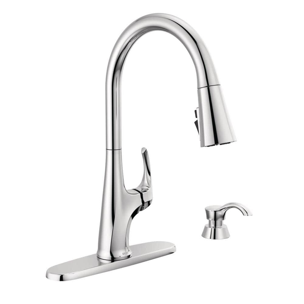 Delta Hyde Single-Handle Pull Down Sprayer Kitchen Faucet with ShieldSpray Technology in Polished Chrome, Grey -  19801Z-SD-DST