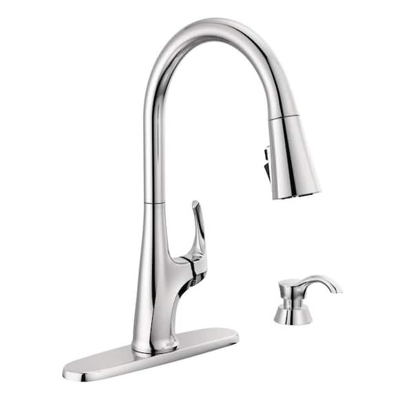 Delta Hyde Single-Handle Pull Down Sprayer Kitchen Faucet with ShieldSpray Technology in Polished Chrome