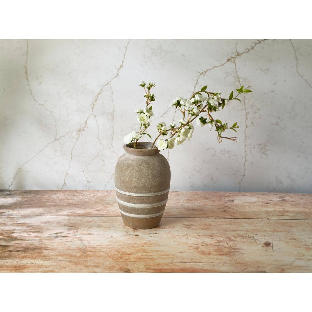 Rustic Brown and White Ceramic Round Table Vase