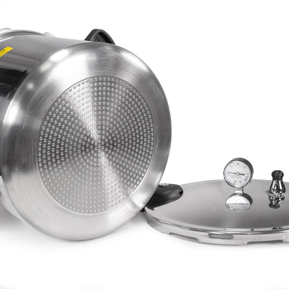 22 Qt. Silver Aluminum Pressure Cooker with Built-in Dial Gauge
