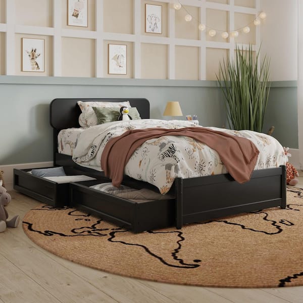 AFI Capri Black Wood Frame Twin Platform Bed with Panel Footboard and ...
