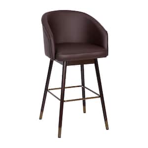 42 in. Brown/Walnut Mid Wood Bar Stool with Faux Leather Seat
