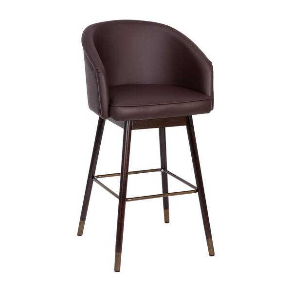 Carnegy Avenue 42 in. Brown/Walnut Mid Wood Bar Stool with Leather/Faux Leather Seat